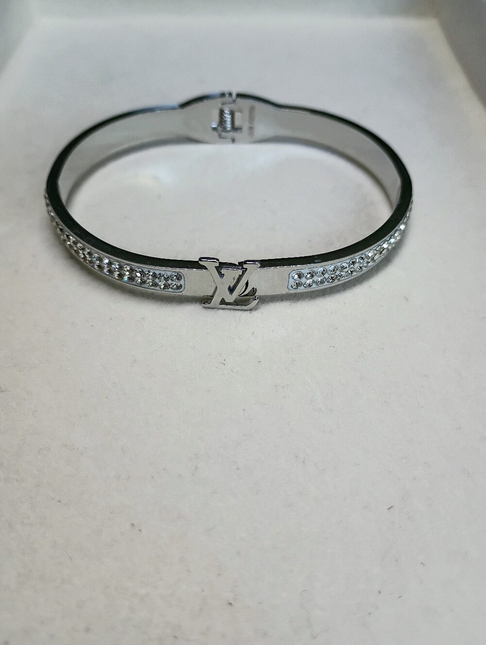 New Silver Tone Crystal Logo Bracelet